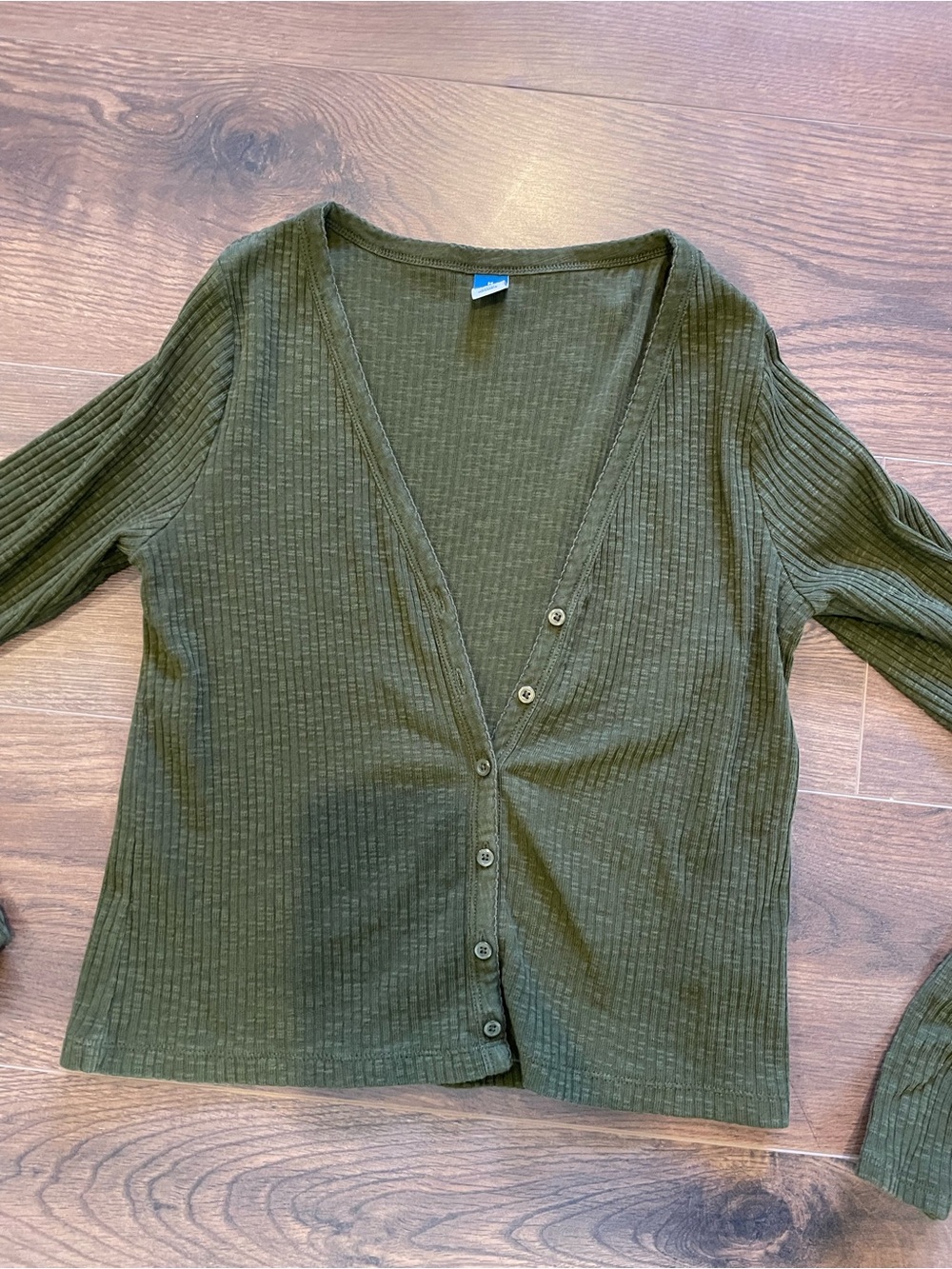 Olive Ribbed Button-Front Cardigan